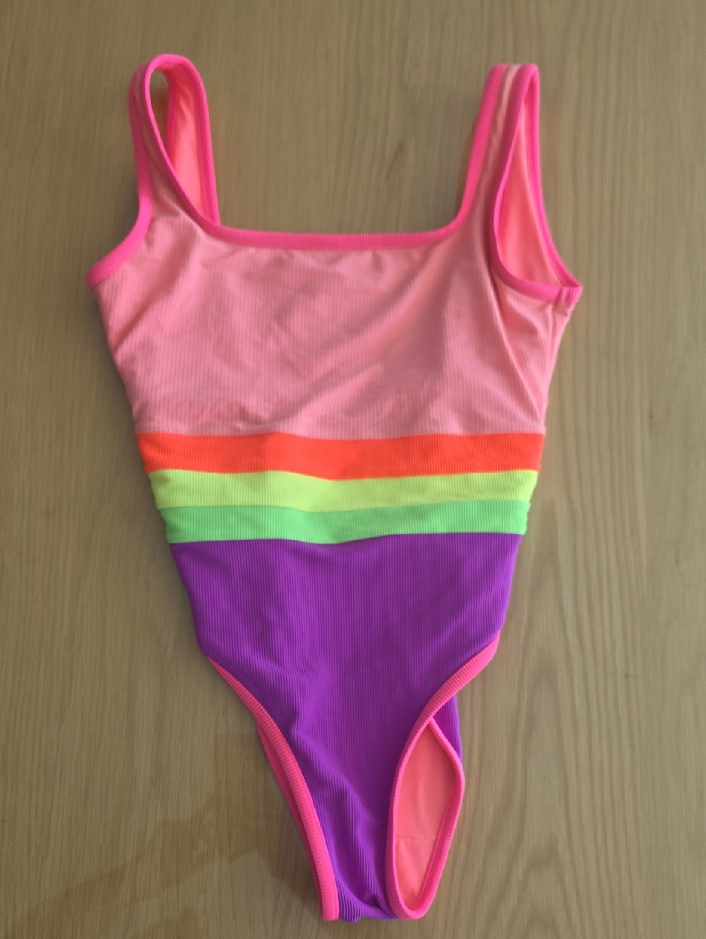 LainSnow Neon Rainbow One-Piece Swimsuit - Pink, Orange, Lime, Purple